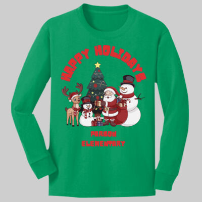 Youth Long Sleeve Shirt - Winter Holidays - Happy Holidays - Green Thumbnail